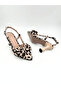 Beige Cream Leopard Fabric Patterned Thin Heeled Slingback Bow Detailed Pointed Toe Women's Stiletto Shoes Vdz02021 - 5