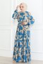 Mina Patterned Hijab Dress Indigo - 4