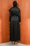 Black Satin Evening Dress with Shoulder Drapes - 5