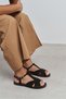 Dessas Bitter Brown Suede Genuine Leather Buckle Detail Flat Sole Open Toe Women's Sandals - 7