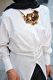 Women's Front Button Detail Waist Tie Poplin Shirt White - 4