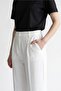 White Women's High Waist Pleated Wide Leg Woven Fabric Trousers - 2