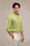 Regular Fit Hidden Button Collar 100% Linen Raw Linen Shirt - 2