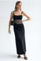 2147 Women's Transparent Lace Strap Long Satin Dress Black - 4