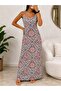 Women's Rope Strap V-Neck Patterned Single Jersey Long Dress - 2