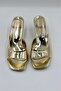 Gold Patent Leather Short Heeled Stylish Comfortable Women's Slippers 90 Klt - 3