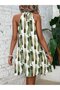 Women's Halter Neck Patterned Loose Mini Dress Summer Casual Dress - 7