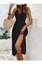 Women's Rope Strap Double Breasted Collared Slit Midi Aerobin Dress