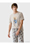 Beige Regular Fit Teddy Printed Men's Pajama Set - 2