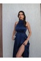 Halter Neck Slit Satin Dress - 2