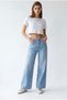 2164 Women's High Waist Palazzo Wide Leg Denim Trousers Blue - 3