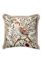 Decorative Bird Motif Fringed Pillowcase - Botanical Beige Green Cream Tasseled Throw Pillow Cover - 2
