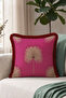 Tropical Leaf Motif Fringed Pillowcase - Exotic Gold Burgundy Tassel Throw Pillow Cover - 7