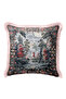 Landscape Motif Fringed Pillowcase - Castle Garden Nostalgic Gray Pink Cream Tasseled Throw Pillow Cover - 2