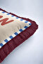 Marine Written Striped Fringed Pillowcase - Sailor Themed Cream Blue Burgundy Tasseled Throw Pillow Cover - 8