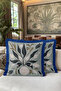 Botanical Floral Motif Fringed Pillowcase - Boho Sage Blue Navy Tassel Throw Pillow Cover - 7