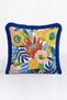 Colorful Floral Motif Exotic Fringe Pillowcase - Tropical Yellow Navy Blue Tassel Throw Pillow Cover - 2