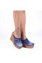 Women's Denim Wedge Heel Platform Slippers Leather Insole - 7
