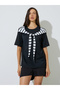 Black Striped Overlay Oversized Knit Top - 3