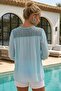 Italian Light Blue Lace Collar 3/4 Sleeve Lined Casual Silk Woven Blouse 67 57 - 6