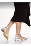 Beige Color Ankle Stone Satin Short Heeled Women's Shoes - 2