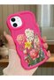 iPhone 12 Compatible Case Camera Protector Red Silicone Couple Phone Case Floral Pattern