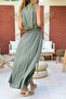 Khaki Lined Slit Gathered Cotton Woven Flared Skirt 100 30 - 3