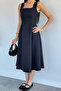 Black Square Collar Dress - 2