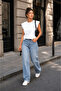 Women's Black Padded Basic T-Shirt Premium Cotton Crew Neck Casual Daily Stylish Blouse White - 7