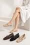 Merina Women's Flat Ballet Lace Woven Floral Pattern Buckle Flat Shoes |   Beige - Brown - Black