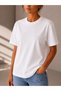Set of 2 White-White Oversize Women's T-Shirts - Crew Neck Cotton T-Shirt - 3