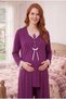 Maternity 3-Piece Pajama Set Purple Lace Detailed Long Sleeve Soft Viscose Nightgown Set with Dressing Gown - 5