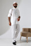 Men's Muslin Hakim Collar Shirt and Pants Two-Piece Set for Hajj and Umrah - White (Cnr) - 3