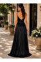 Davet Elegance-Women's Strappy Double-Breasted Collar Waist-Fitted Long Crepe Evening Dress - 3