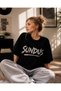 Sundus Text Printed Oversize Black Women's T-Shirt - 2