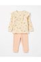 100% Cotton 0-3-6-9-12 Months Baby Girl Ribbed Ruffle Detailed Thin Seasonal 2-Piece Top and Bottom Baby Set - 6