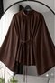 Brown Self-Textured Bat Sleeve Blouse Tunic with Tie Detail |   Waist-Tied Hijab Tunic |   Comfortable Fit Long Sleeve Casual Stylish Women's Blouse