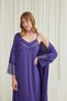 Purple Robe Nightgown Set, Women's Lace Viscose 2-Piece Nightgown Set, V-Neck Guipure Home Dress Pajamas, Stylish Violet Purple Sleepwear - 6