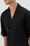 Black Linen Blend Relax Fit Symmetrical Men's Shirt - 2