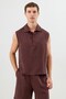 Burgundy Lyocell Blend Crop Fit Sleeveless Men's Shirt