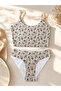 Floral Patterned Micro Satin Crop Bustier and Slip Panties Set - 3