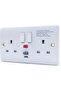 Double Wall Socket with RCD Protection, 2-Gang 13A Switched Outlet, White - 3