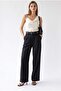 2186 Women's High Waist Double Pleated Palazzo Trousers Black - 3