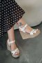Pound Women's Leather Wedge Heeled Sandals Beige - 4