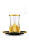 Hisar 12 Piece Gold Black Tea Set - Luxury Glass Set with Cut-Out Art Decoration