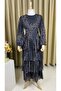 Patterned Layered Chiffon Dress - Black