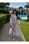 Purple Lavinya Floral Patterned Belted Long Sleeve Dress Tns-9001 - 4