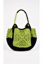 Women's Black-Green Handmade Straw Beach Bag - 5