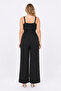 Women's Plus Size Black, Wrinkled Fabric Wide Leg Strap Jumpsuit 65N39594 - 8
