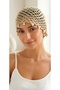 Hand Knitted Pearl & Glitter & Sequin Beige Women's Mesh Beach Beanie-Hat-Bohemian Style Stylish Beanie / Hat - 5